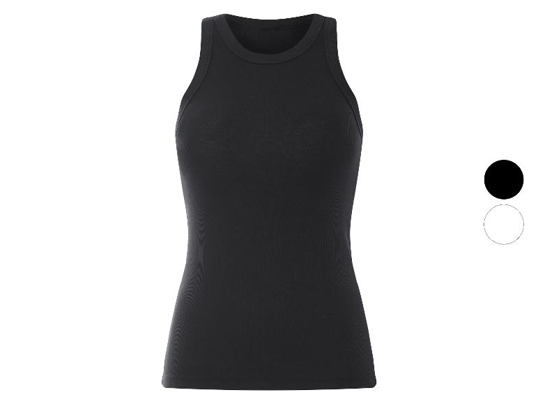 Een zwarte tanktop met ronde hals.