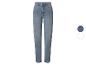 Blauwe denim jeans met hoge taille en rechte pijpen.