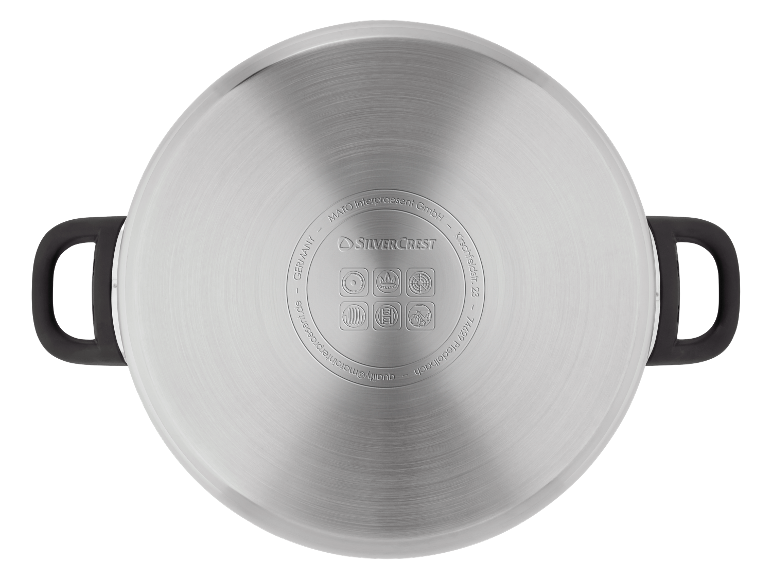 Bovenaanzicht van een SilverCrest roestvrijstalen pan.