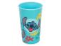 Blauwe plastic beker met Stitch en bloemen.