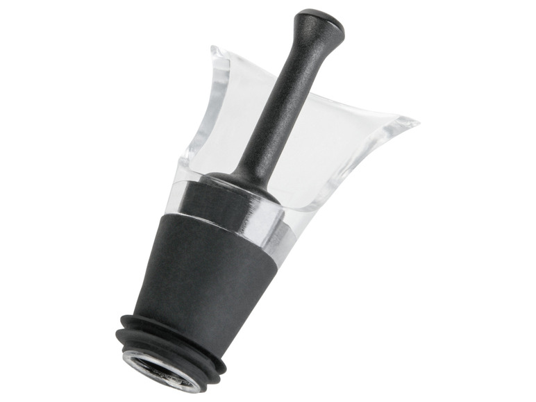 Een zwarte wijnstop met een plastic deksel.