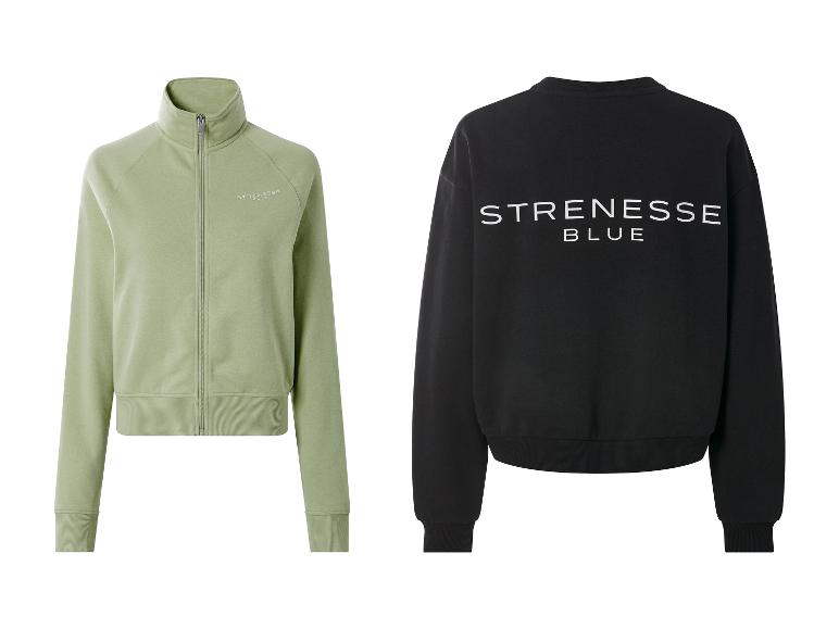 Twee sweatshirts: een lichtgroen vest met rits en een zwarte trui met witte tekst.