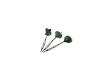 Drie groene darts met zwarte ringen.
