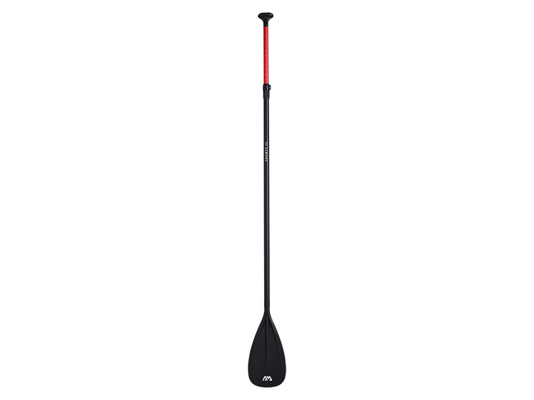 Een zwarte, verstelbare paddle voor stand-up paddleboarden.