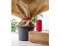 Potplant verpakt in beige beschermende stof, vastgebonden met rood touw, met een klos touw.