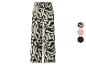 Damesbroek met abstract zwart-wit patroon en elastische tailleband.