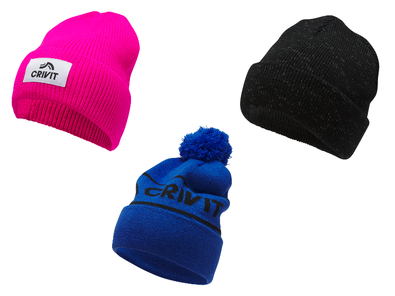 CRIVIT gebreide mutsen in roze, zwart en blauw met pompon
