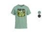 Groen T-shirt met kubusvormige videogamepersonages en de tekst 'BLOCK BOSS'.