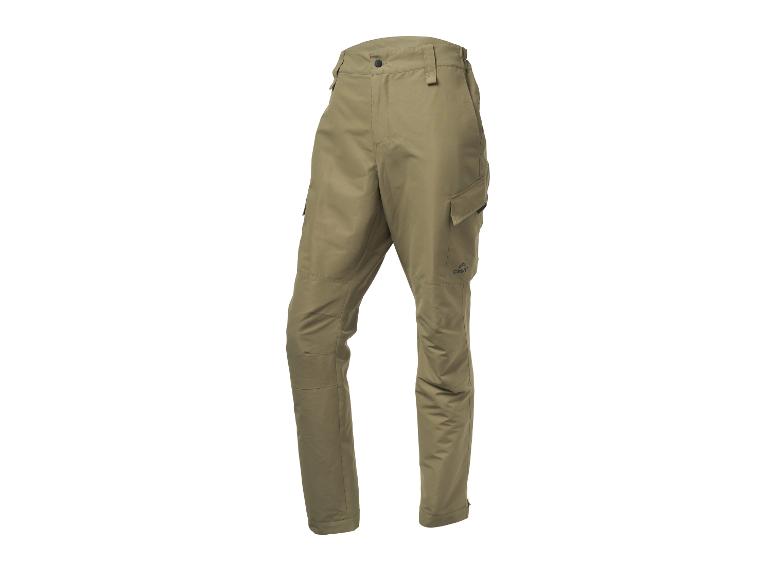 Heren wandelbroek in kaki kleur met zijzakken.