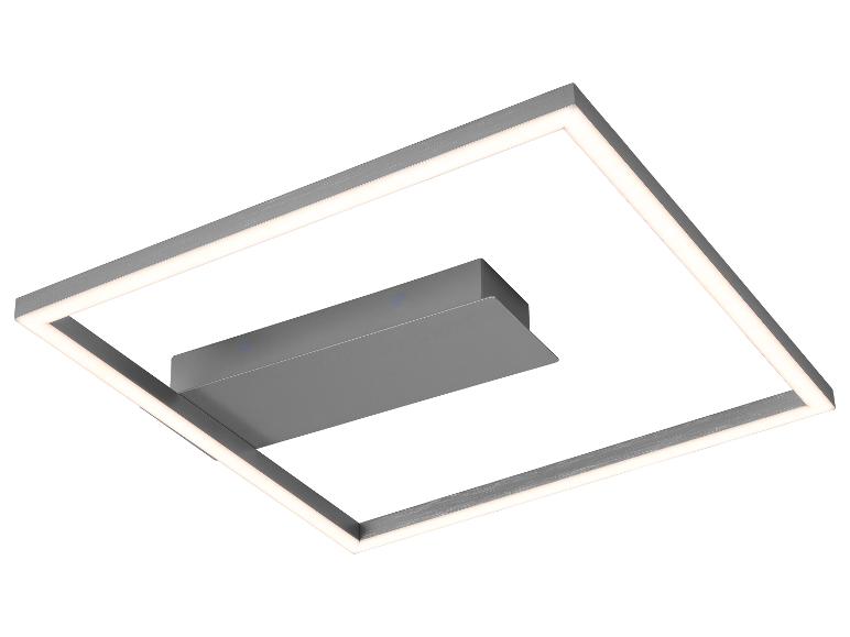 Vierkante zilveren LED-plafondlamp met centraal element.