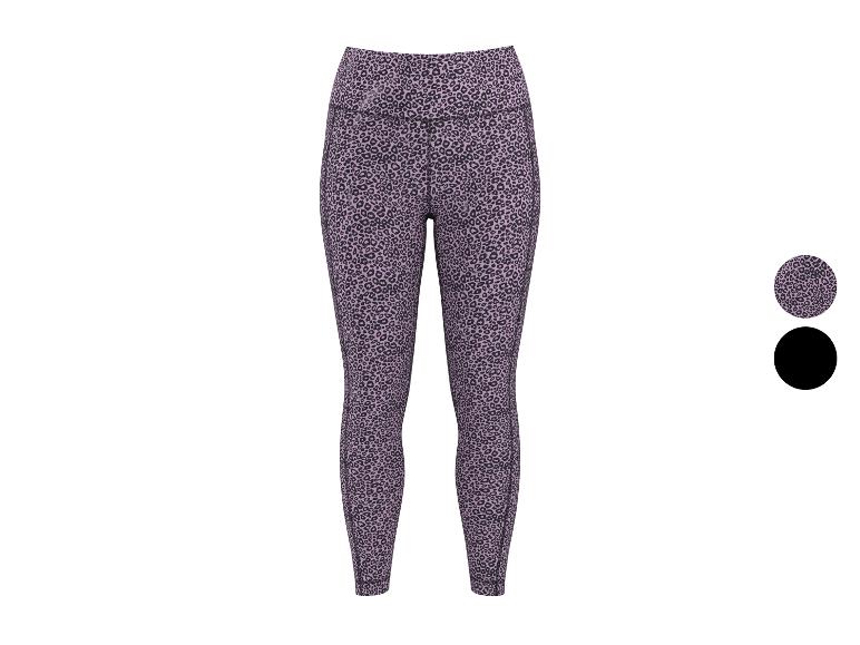Dameslegging met luipaardprint in paars en zwart, met een zwarte kleuroptie getoond.