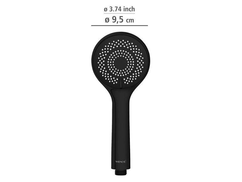 Een zwarte handdouche van Viega met een ronde sproeikop.