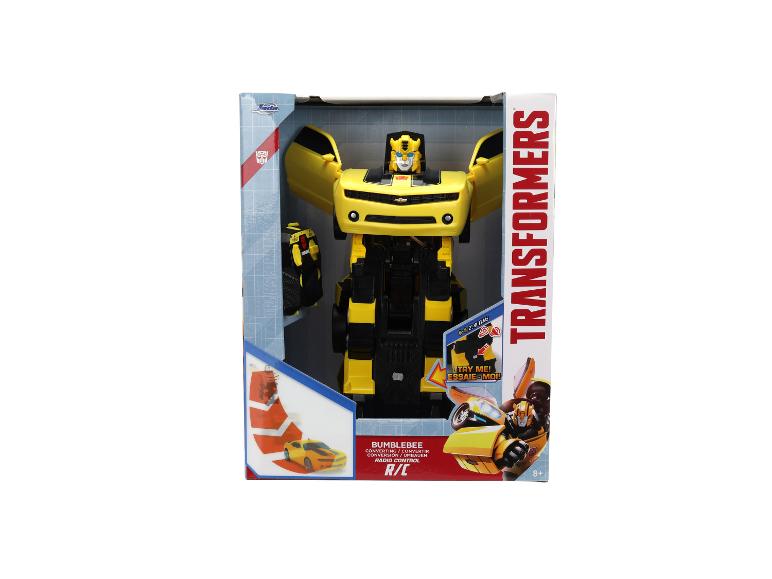 Gele Transformers Bumblebee speelgoed in doos, met radiobesturingsfunctie.