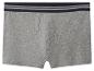 Grijze katoenen boxershort met zwarte elastische tailleband en witte strepen.