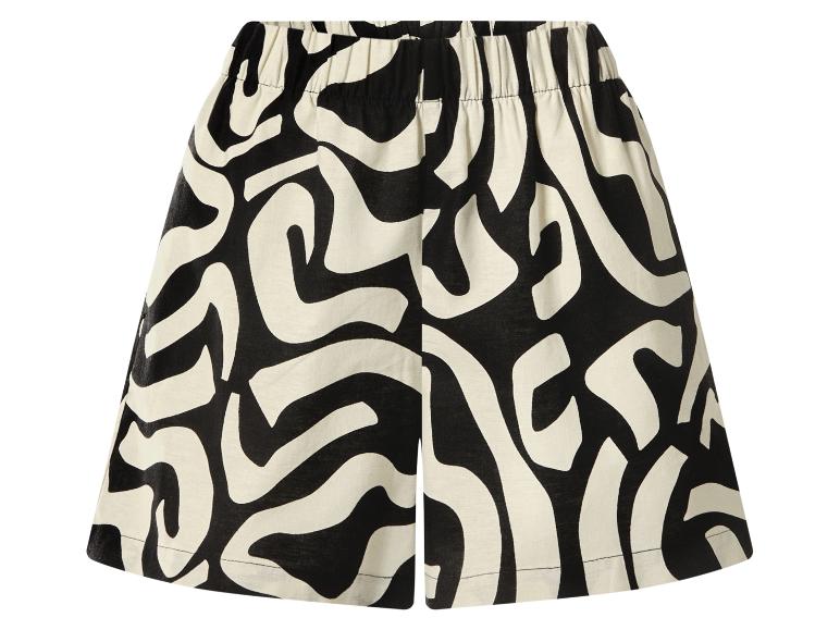 Dames shorts met zwart-wit abstract patroon en elastische tailleband.
