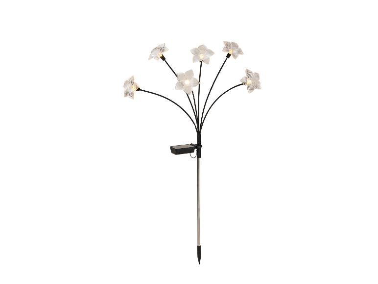 Bloemvormige solar tuinverlichting, met zes verlichte bloemen en een zonnepaneel.