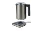 Grijze waterkoker met temperatuurregeling en basisstation met knoppen.