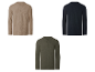 Drie Henley-shirts met lange mouwen voor heren in beige, marineblauw en olijfgroen.