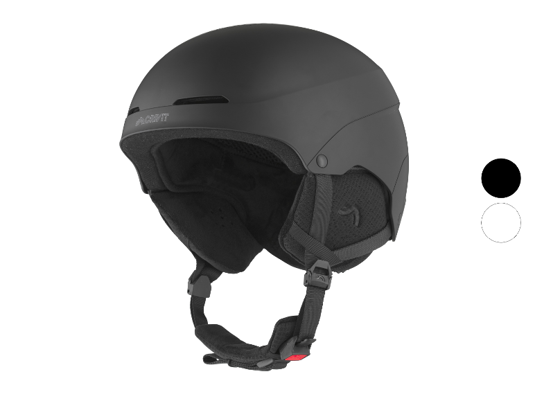 Matzwarte skihelm met kinband en discreet logo