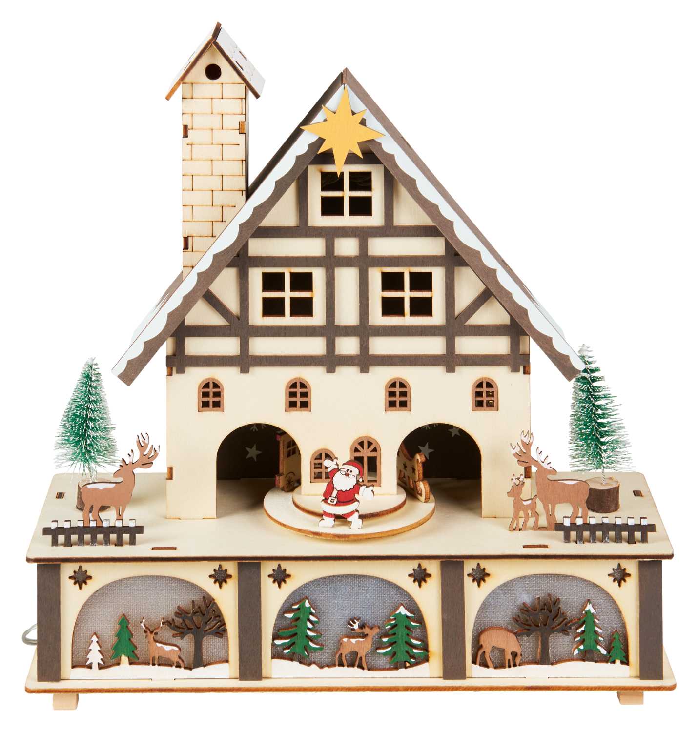 LIVARNO Houten LED-kersthuisje (Huis met ster)