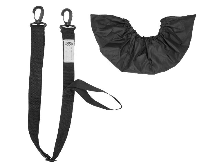 Zwarte riemen en overschoenen Peppa Pig.