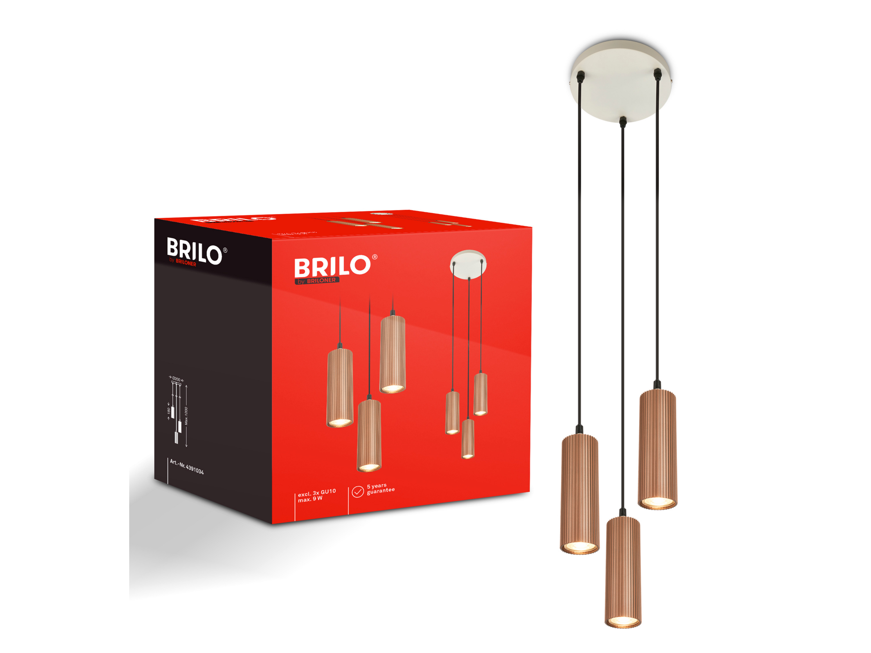 BRILONER LED-hanglamp (Rond met 3 delen, warm grijs/koffie)