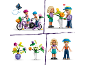 Speelfiguren op een tandem en bloemen schikkend, met verwisselbare bloemen.