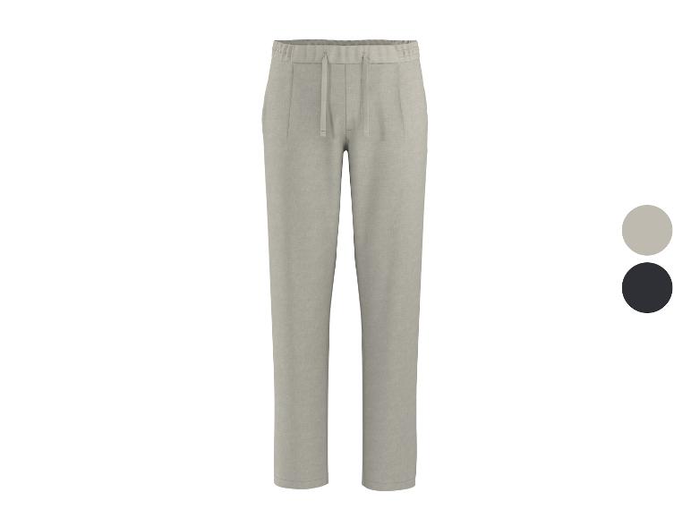 Heren linnen broek in lichtbeige met verstelbaar trekkoord, ook verkrijgbaar in zwart.
