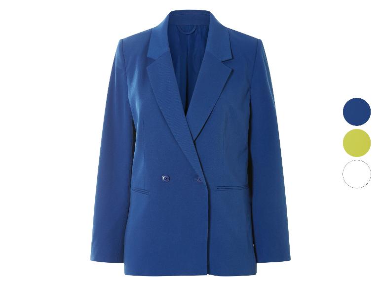 Dames blazer, donkerblauw, dubbelknoops.