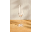 Leeg champagneglas op een houten oppervlak met een lichte achtergrond.