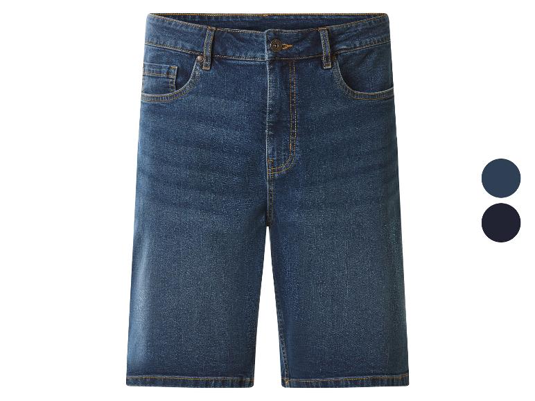 Blauwe denim shorts met gestikte details, met twee kleuropties.