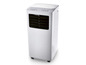 Een witte draagbare airconditioner met bedieningspaneel en ventilatieroosters.