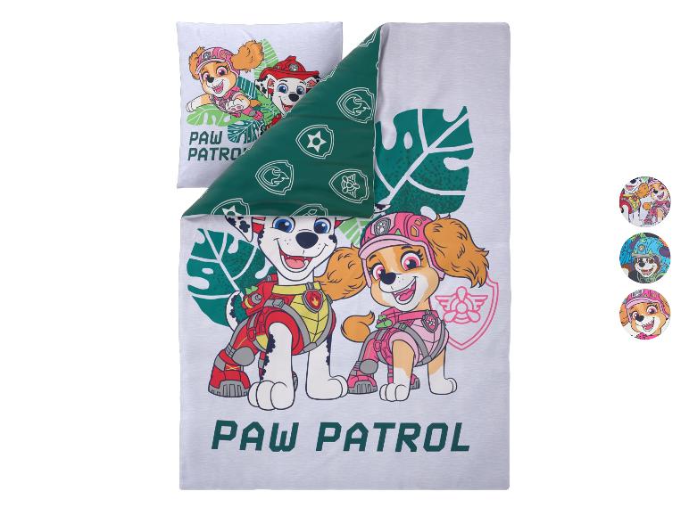 Kinderbeddengoed met puppy's van Paw Patrol en tropische bladeren.