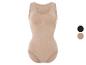 Een naadloze body met ingebouwde bh in beige en zwart.