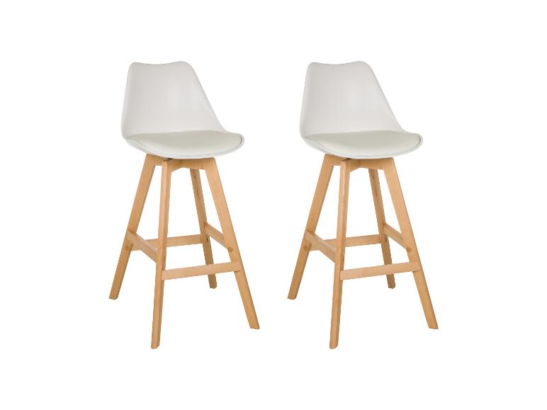 Twee witte barkrukken met houten poten