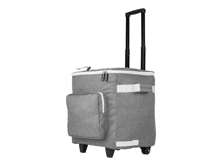 Grijze Topmove rollende koelbox, perfect voor picknicks.