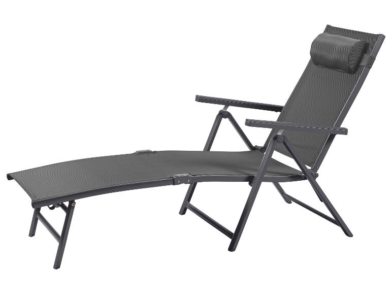 Donkergrijze opvouwbare tuinstoel met hoofdsteun