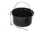 Zwarte campingpan met hengsel, 8 cm hoog en 15 cm diameter.