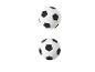 Twee zwart-witte voetballen op een witte achtergrond.