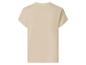 Achteraanzicht van een beige dames T-shirt met opgerolde mouwen