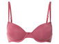 Een roze bh met gladde cups en dunne bandjes.
