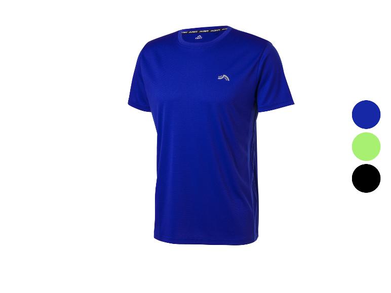 Blauw Crivit heren sportshirt met korte mouwen en drie kleuropties.