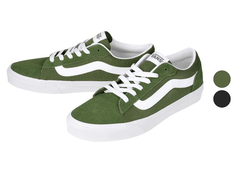 Groene lage sneakers met witte veters en strepen, witte zool