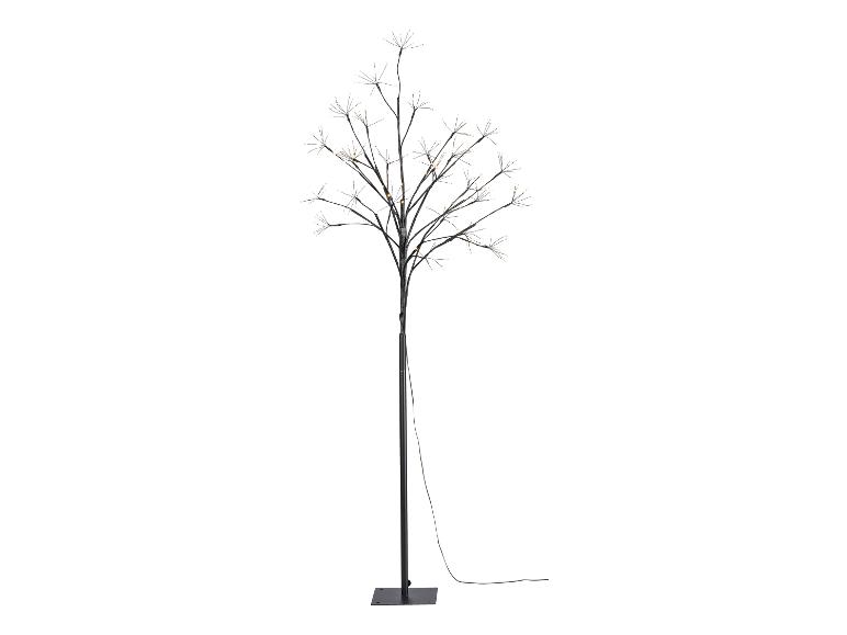 LED-lichtboom met zwarte takken en warmwitte lampjes, op een witte achtergrond.