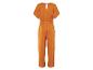 Een oranje jumpsuit met korte mouwen en een riem.