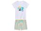 Kinder t-shirt en shorts, tropisch thema, gekleurde strepen.