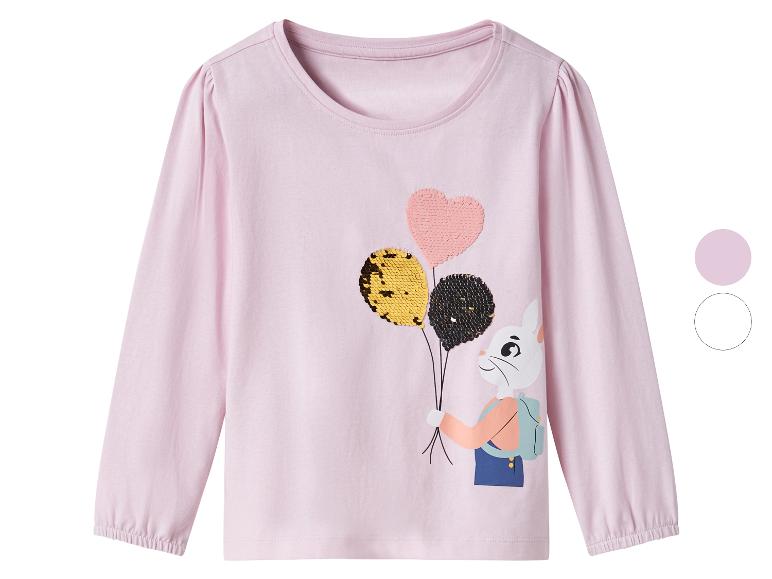 Roze longsleeve voor meisjes, met pailletten ballonnen en een konijntje.