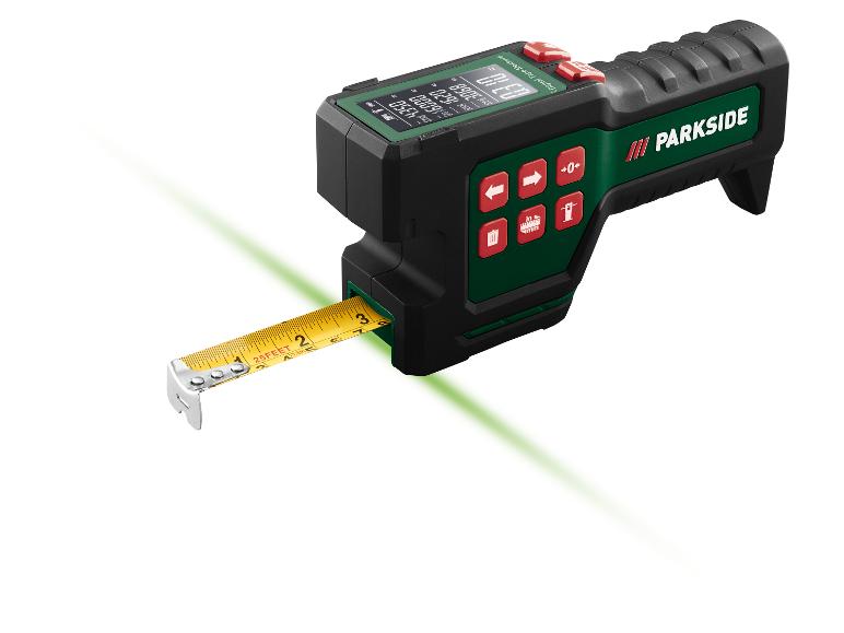 PARKSIDE digitale rolmaat met laser en display, toont 25 voet/7,5 meter.