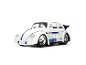 Witte modelauto met blauwe strepen en R2-D2-geïnspireerde details.