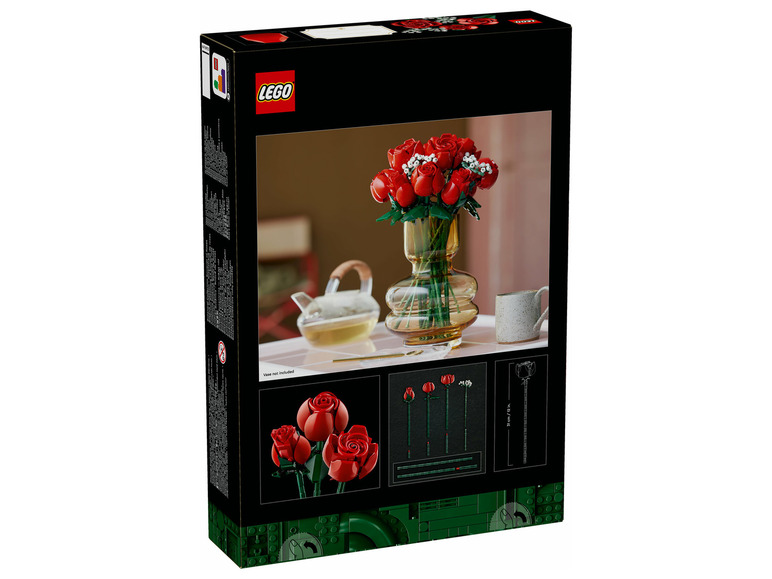 LEGO Botanische collectie met rode rozen in een vaas.
